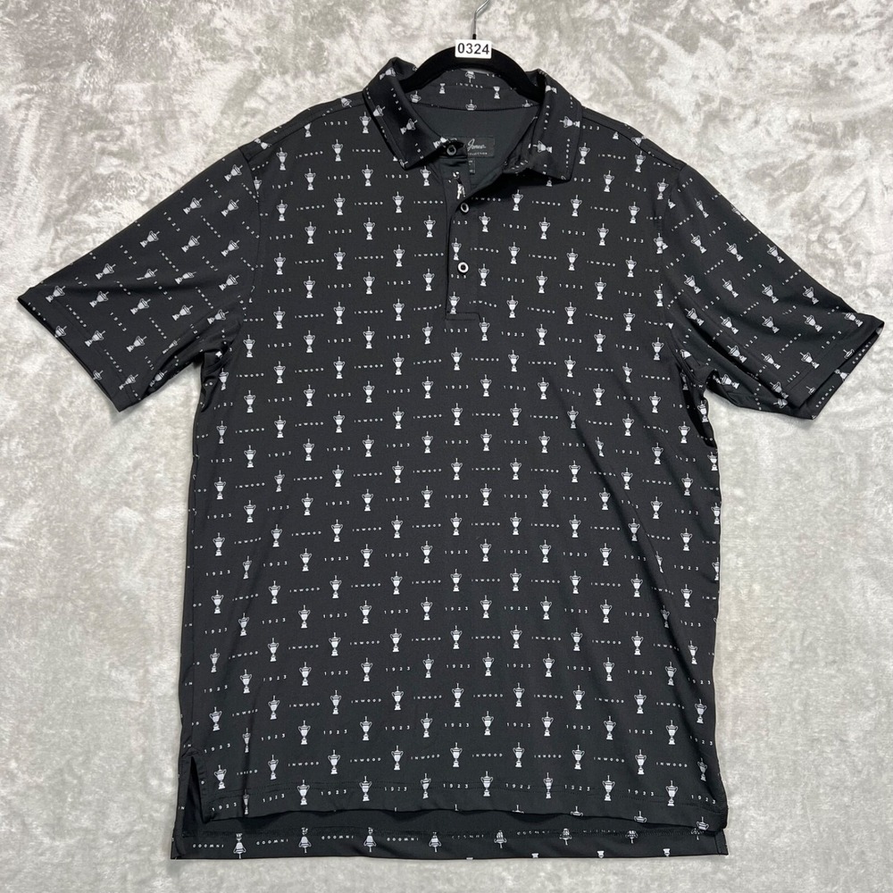Bobby‎ Jones Inwood 1923 Trophy Print Golf Polo Shirt Mens M Black Preppy